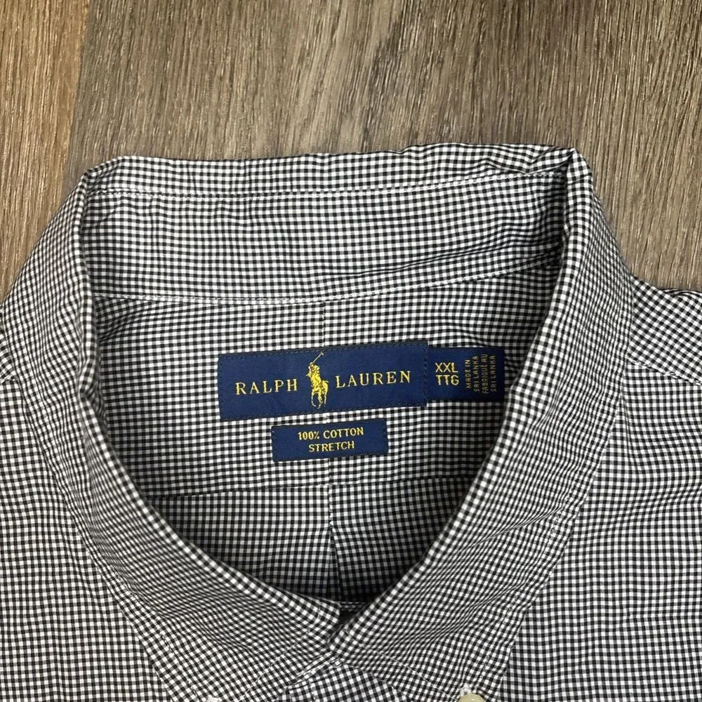 Polo Ralph Lauren Shirt Men's XXL Black White Check‎ Classic Long Sleeve Pony